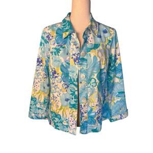 Appleseeds Jacket Blazer Size 10, M Floral Button Up Long Sleeve Pockets EUC